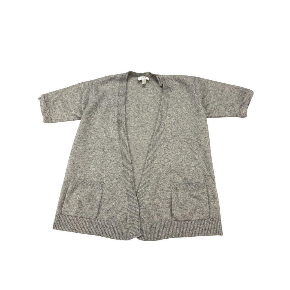 Ann Taylor Loft Womens Gray 100% Cashmere Short Sleeve Open Front Cardigan Large